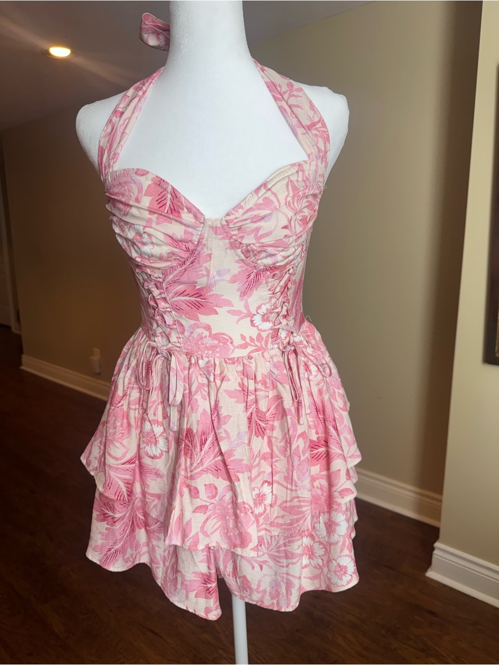 Fashion Nova Pink Floral Halter Romper